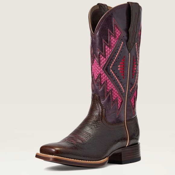 NWB  ARIAT WOMEN'S SIENNA VENTTEK 360 CHOCOLATE CHIP SQUARE TOE BOOT - Picture 1 of 15